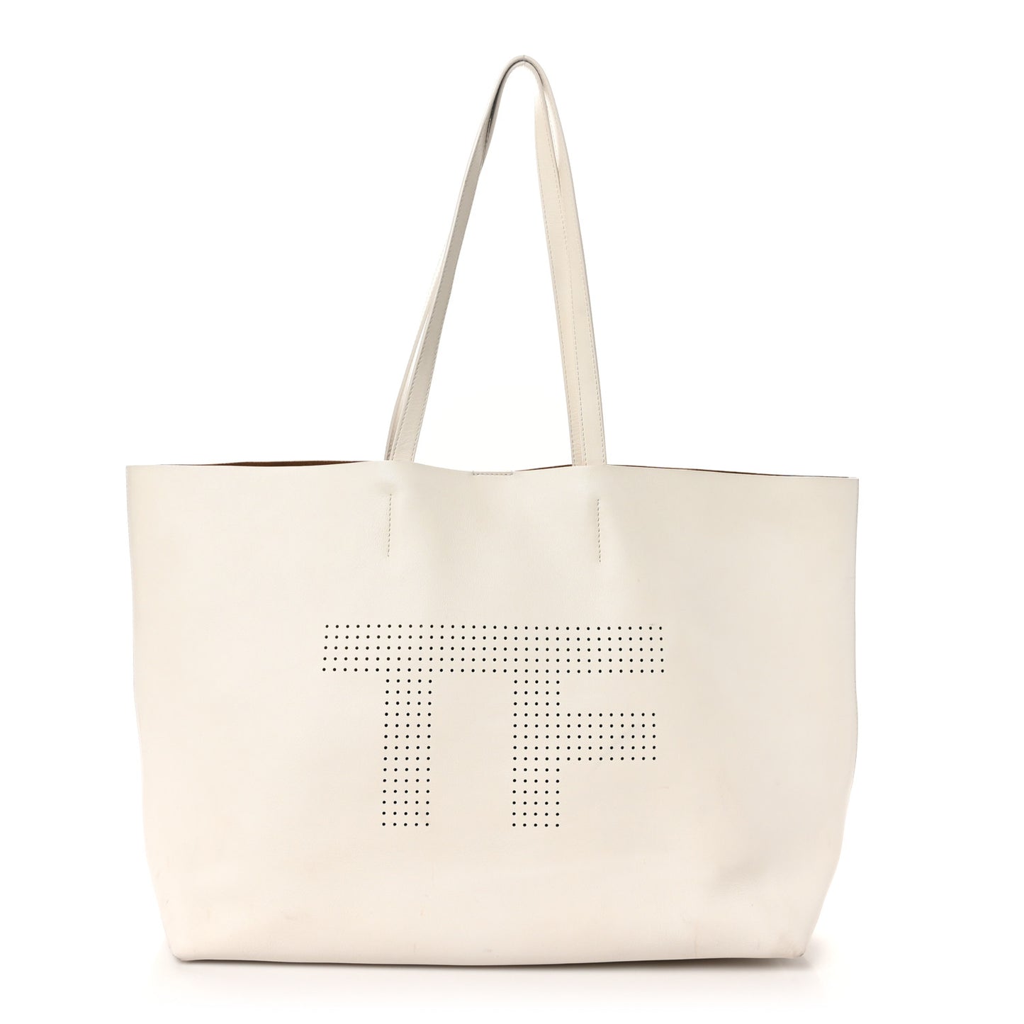 Calfskin Perforated Logo Tote White