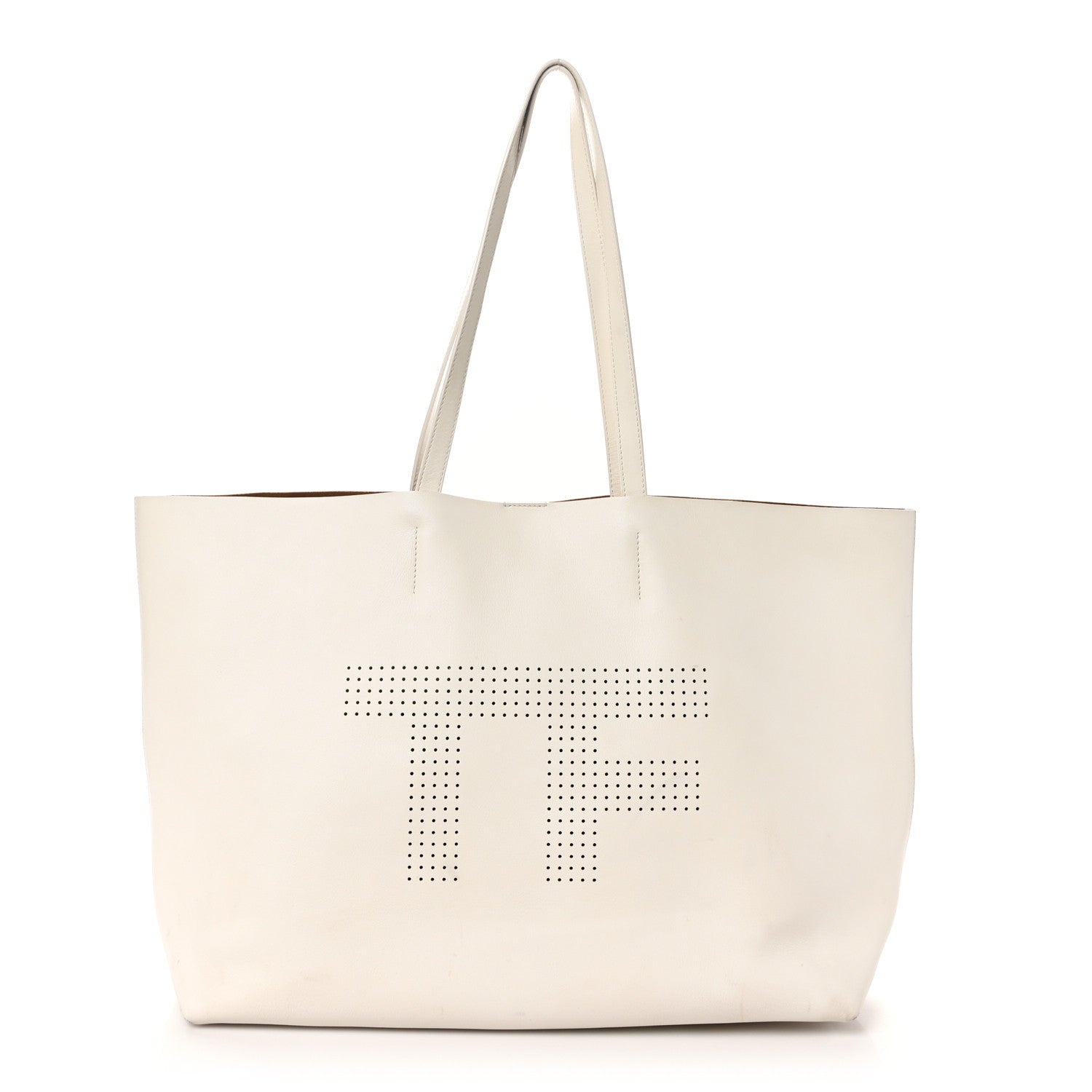 Tom Ford Calfskin Perforated Logo Tote White 1 of 11