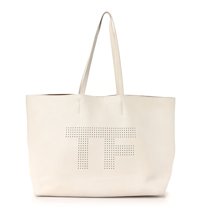 Tom Ford Calfskin Perforated Logo Tote White 1 of 11
