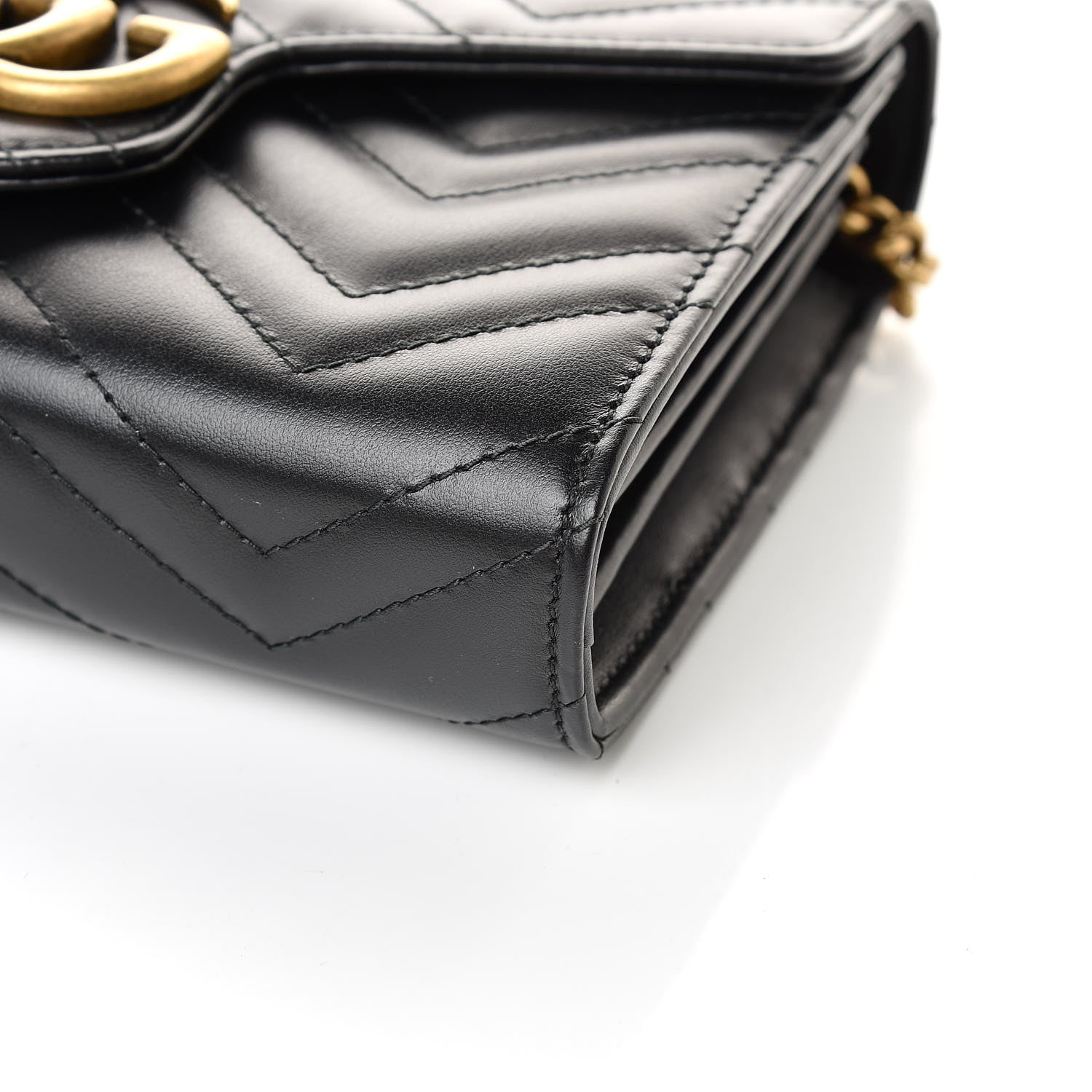 Gucci Calfskin Matelasse GG Marmont Chain Wallet Black 9 of 10