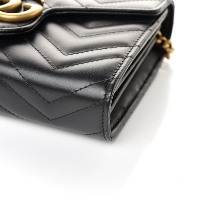 Gucci Calfskin Matelasse GG Marmont Chain Wallet Black 9 of 10