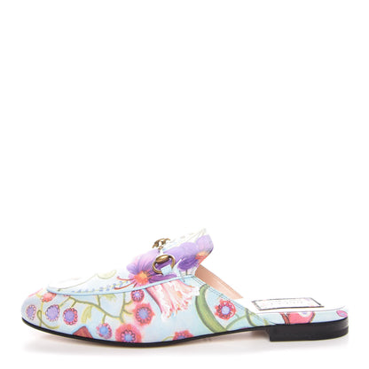 Gucci X UNSKILLED WORKER Calfskin Flora Painted Womens Princetown Slippers 40 Cloudy Blue Multicolor 1 of 11