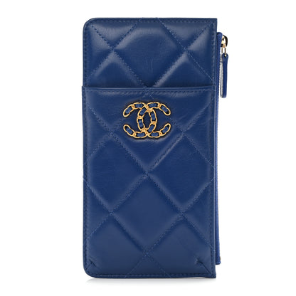 Chanel Shiny Goatskin Quilted Chanel 19 Flat Wallet Pouch Blue 1 of 8