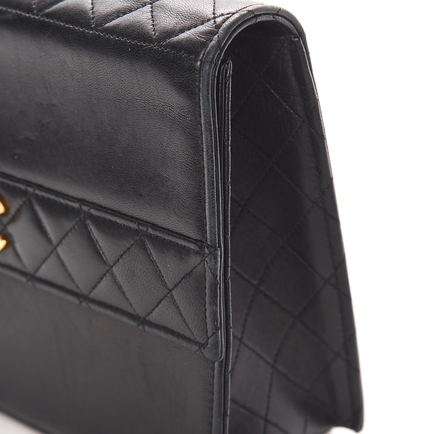 Lambskin Quilted Shoulder Flap Bag Black