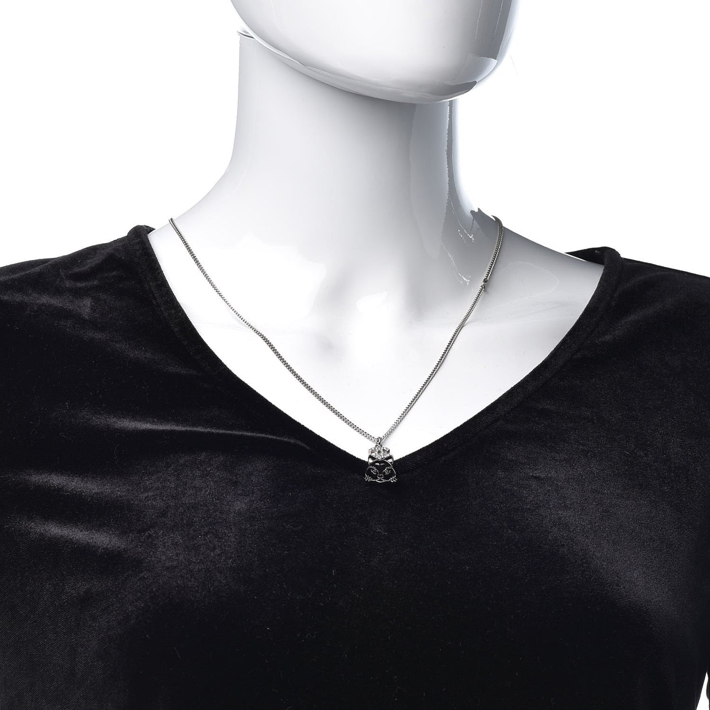 Crystal Emoji Choupette Cat Pendant Necklace Silver