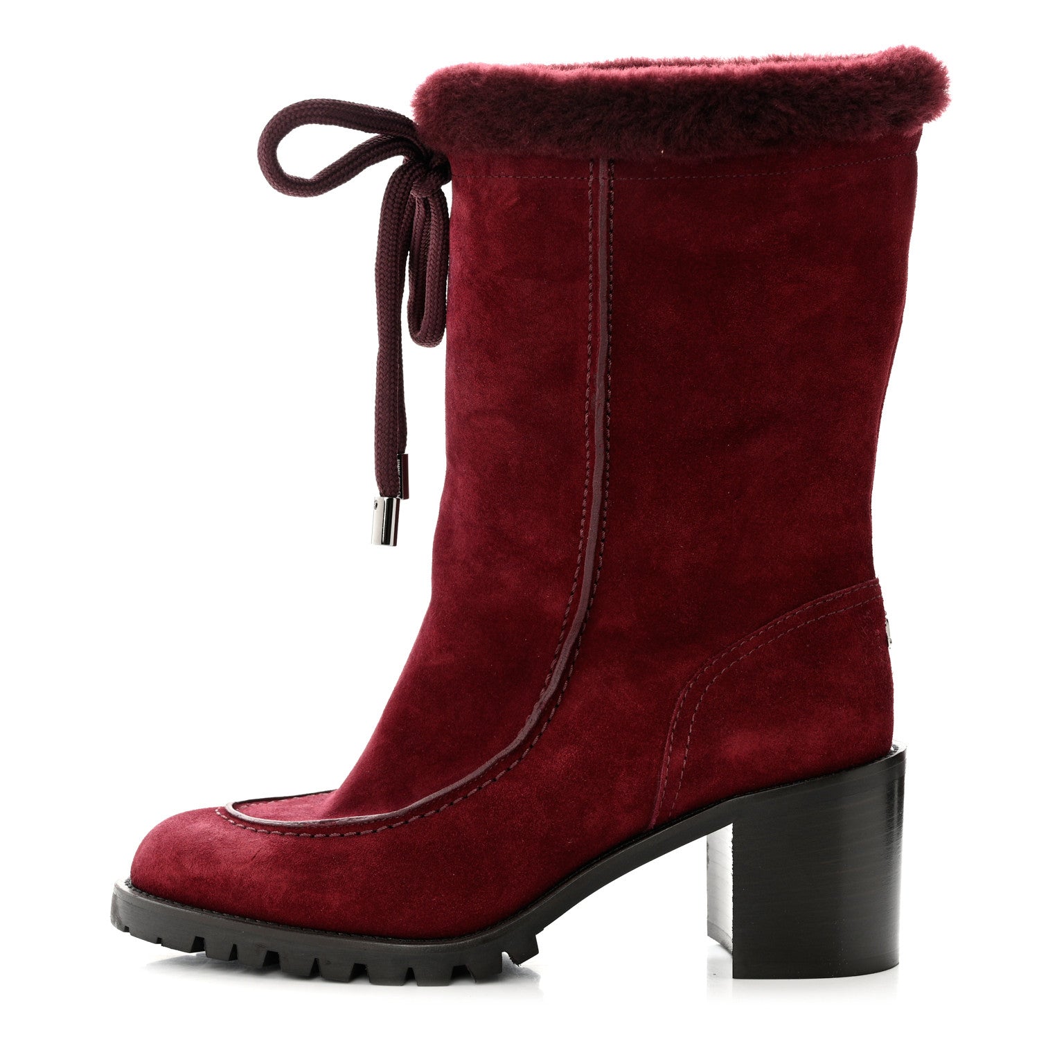Jimmy Choo Suede Shearling Buffy 65 Boots 38 Burgundy 1 of 7