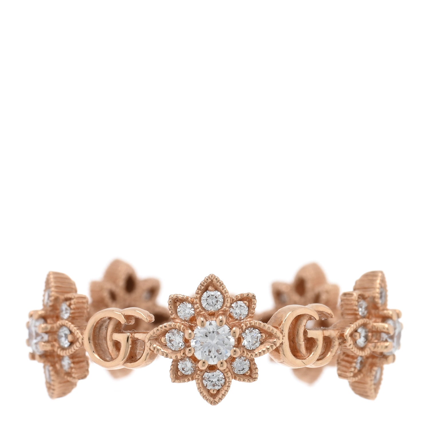 Gucci 18K Rose Gold Diamond Flora Ring 50 5.25 3 of 4