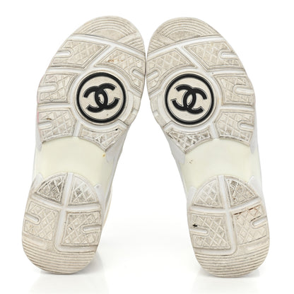 Chanel Suede Calfskin Lambskin High Top CC Sneakers 37 White Blue 5 of 14
