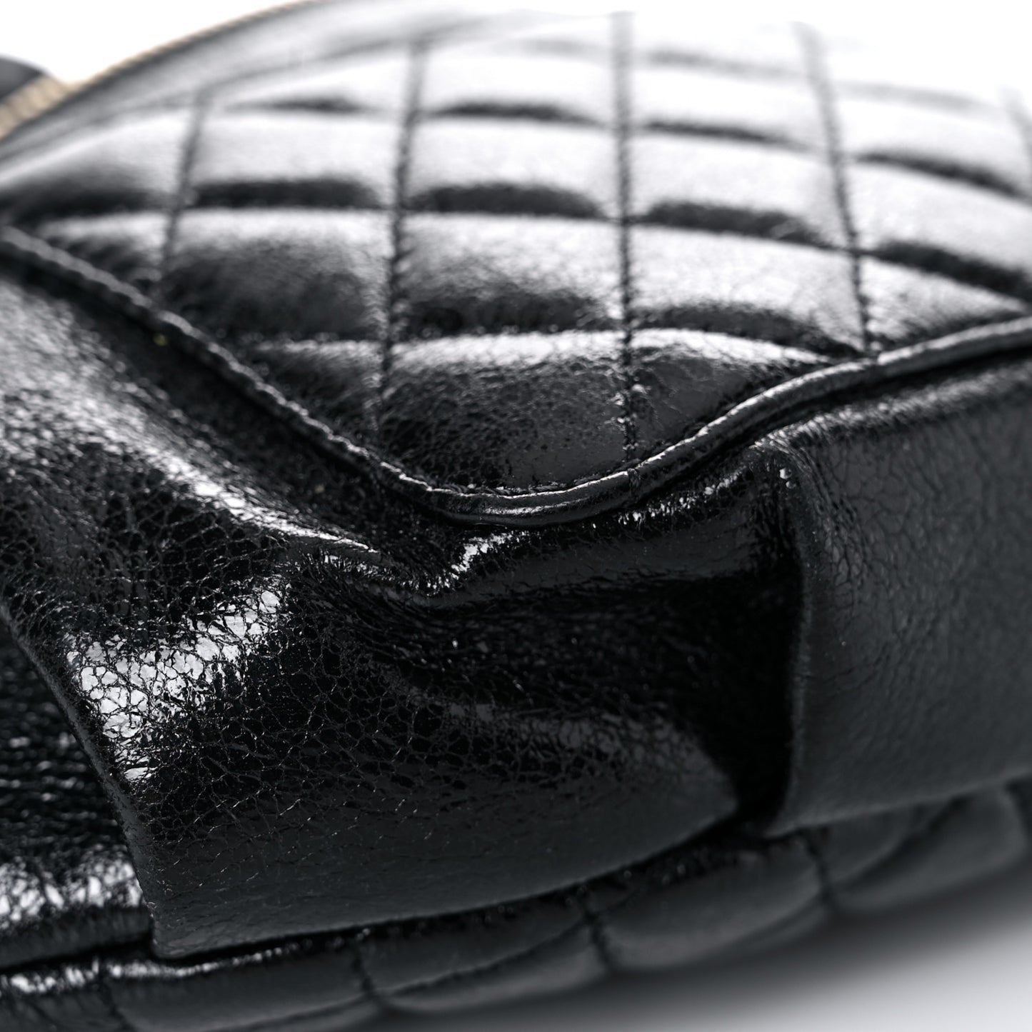 Crumpled Glazed Lambskin Quilted Waist Bag Fanny Pack Black