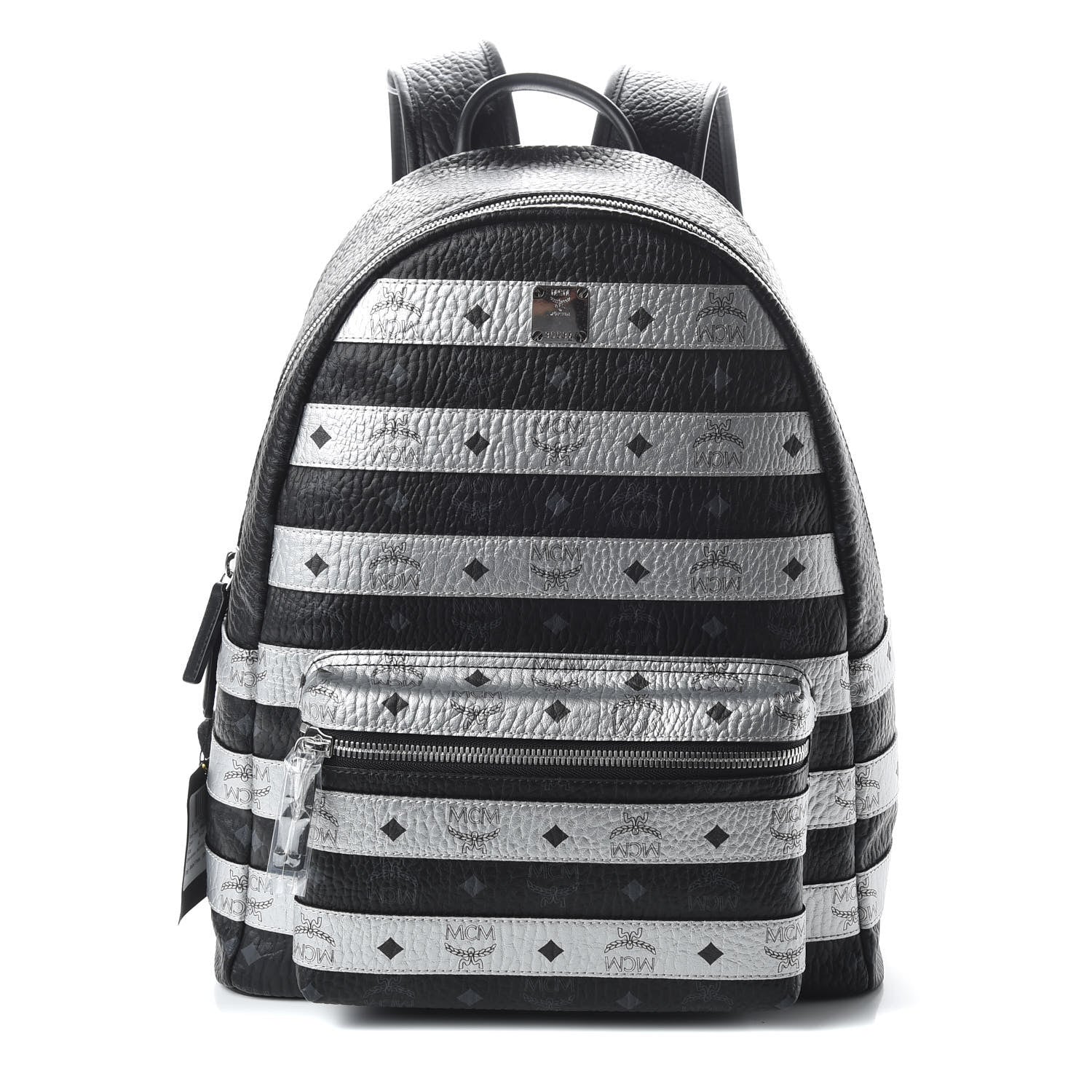 MCM Metallic Visetos Striped Medium Stark Backpack Silver Black 1 of 10