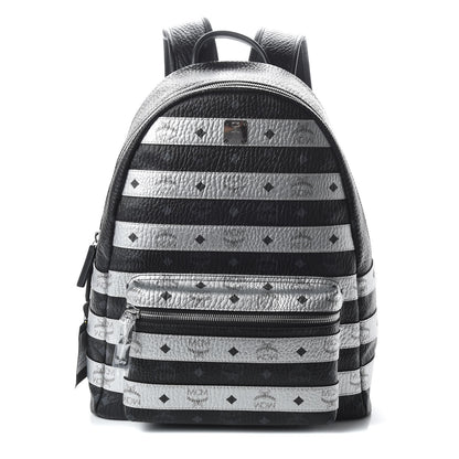 MCM Metallic Visetos Striped Medium Stark Backpack Silver Black 1 of 10