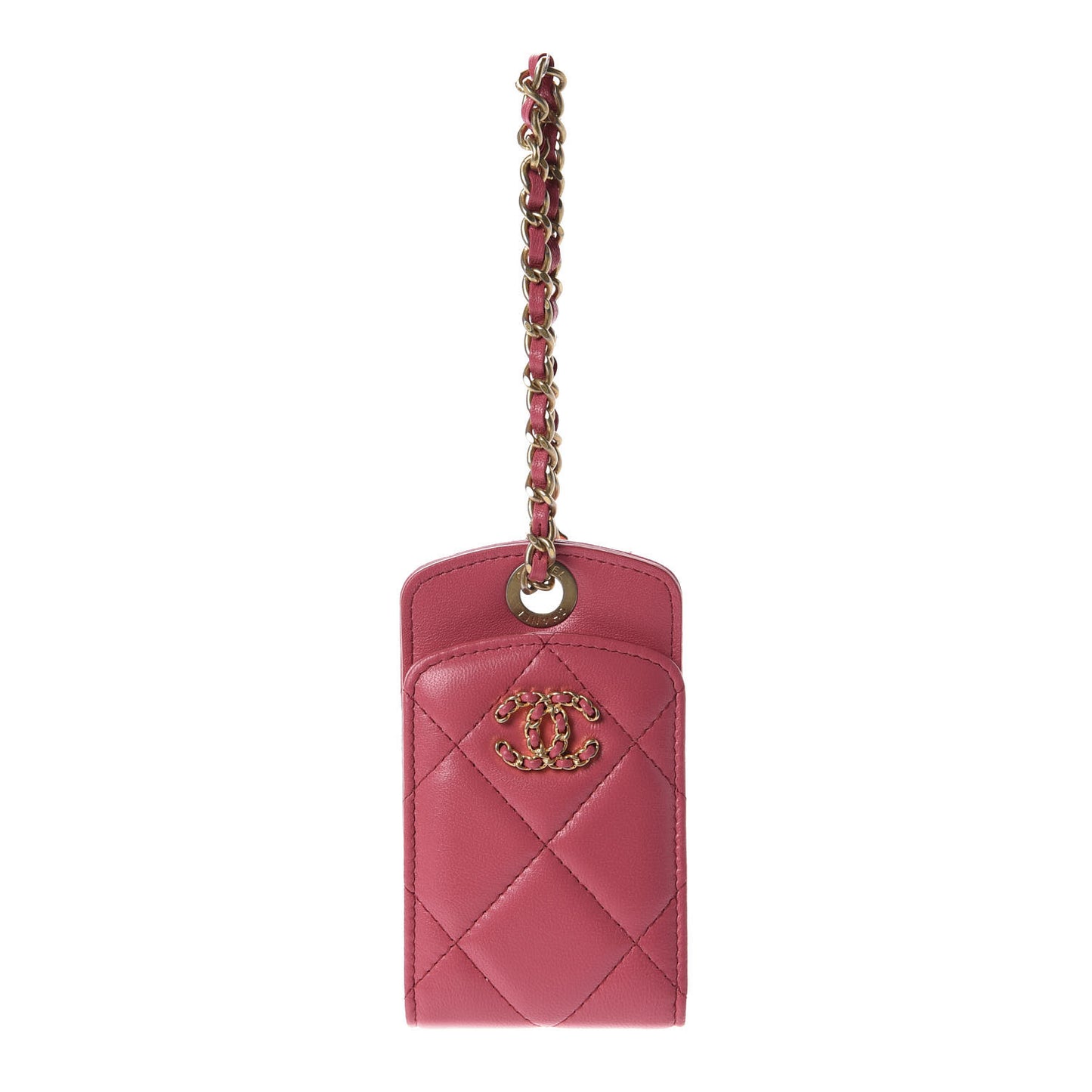 Lambskin Quilted Chanel 19 Luggage Tag Pink