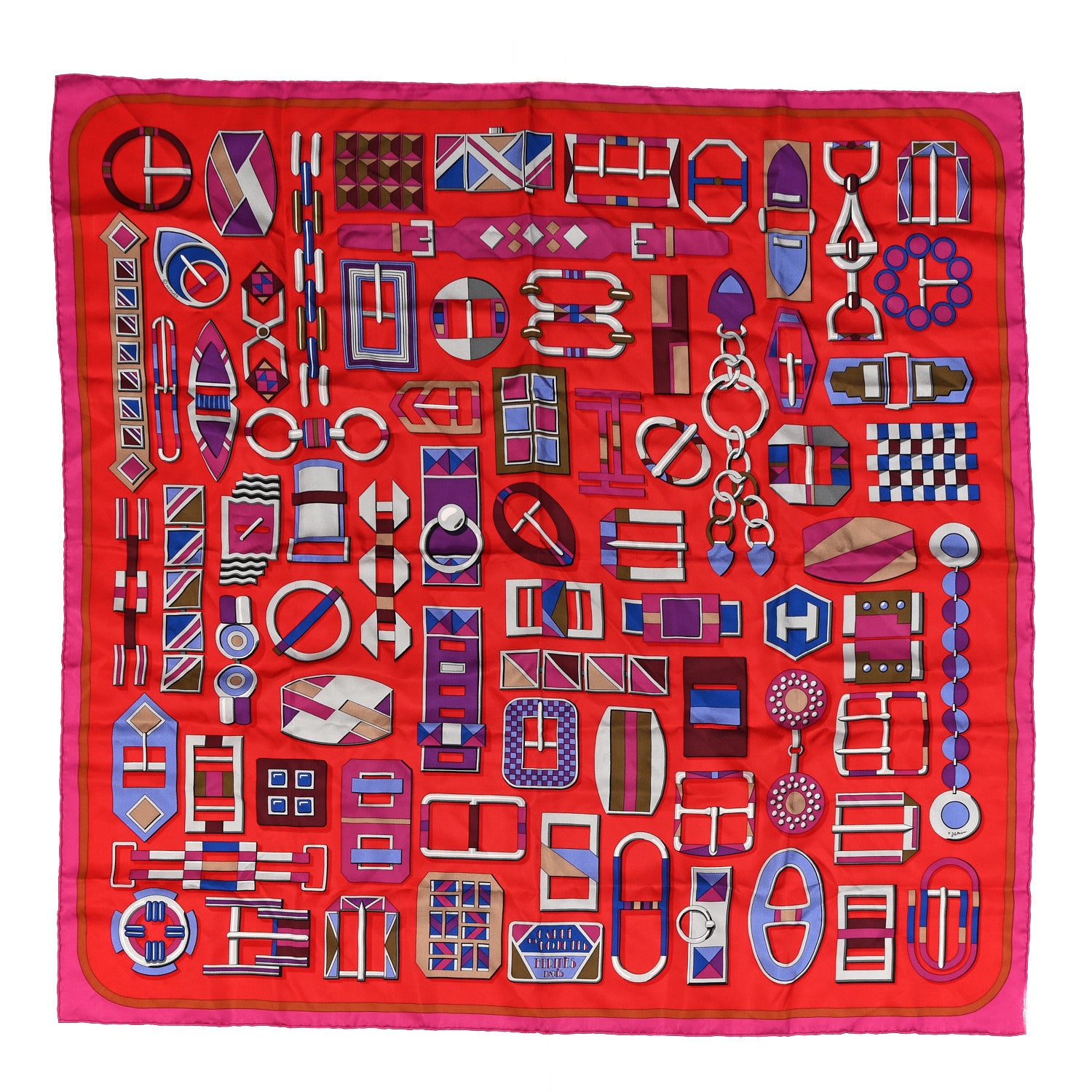 Hermes Silk Carre En Boucles Scarf 90 Rouge Fuchsia Violet 1 of 3
