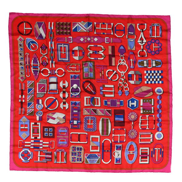 Hermes Silk Carre En Boucles Scarf 90 Rouge Fuchsia Violet 1883770