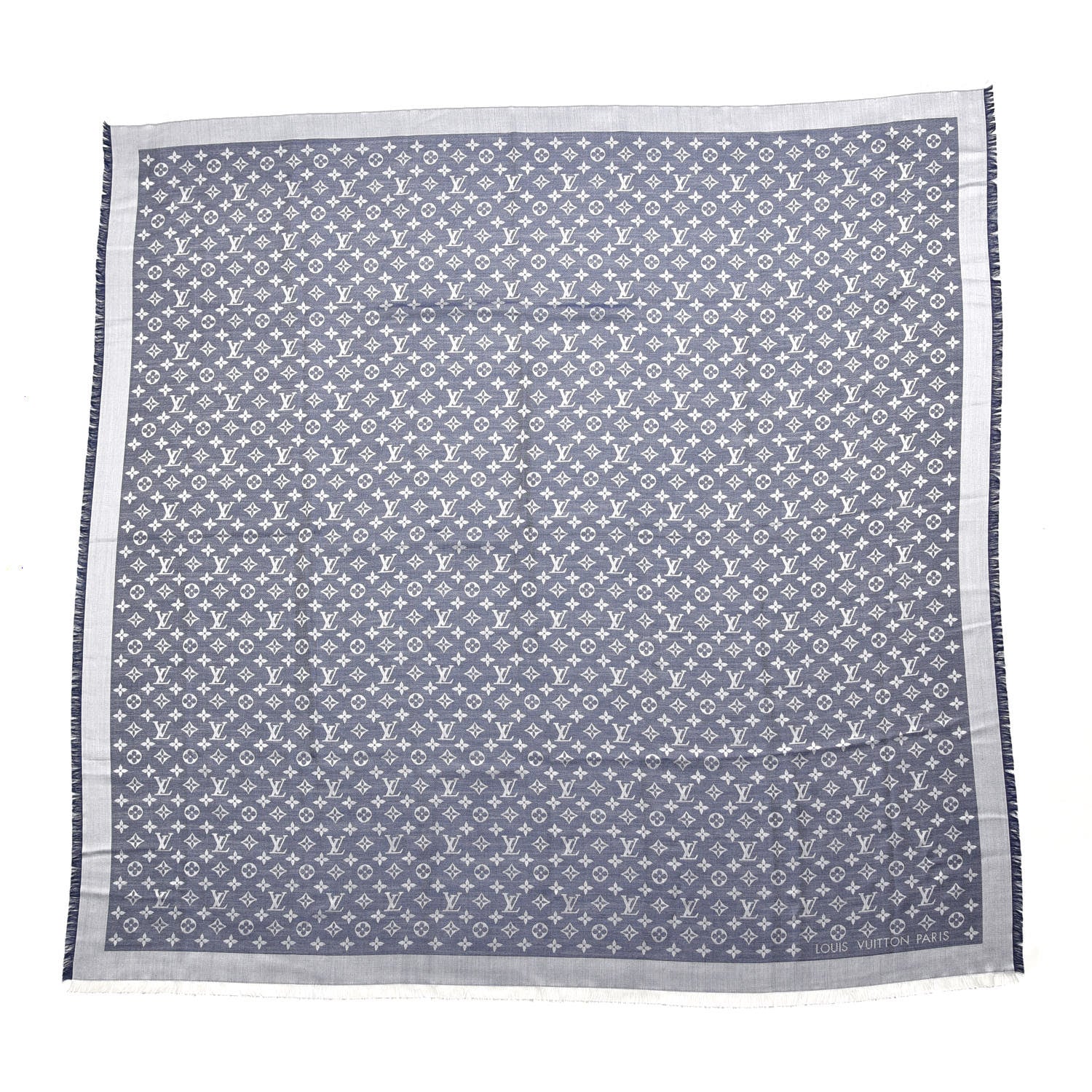 Louis Vuitton Wool Silk Monogram Denim Shawl Blue 1 of 4