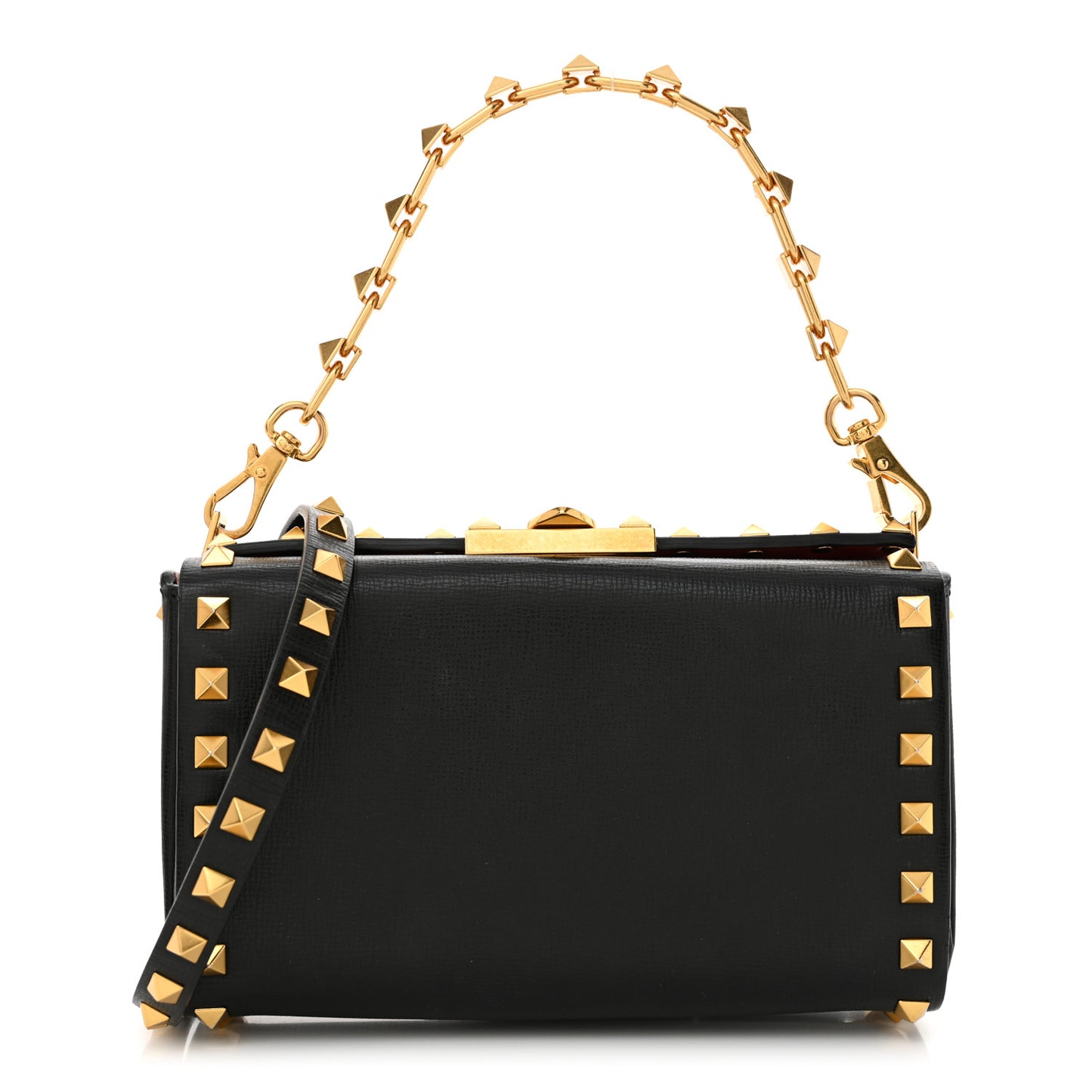 Grainy Calfskin Rockstud Alcove Box Clutch Black