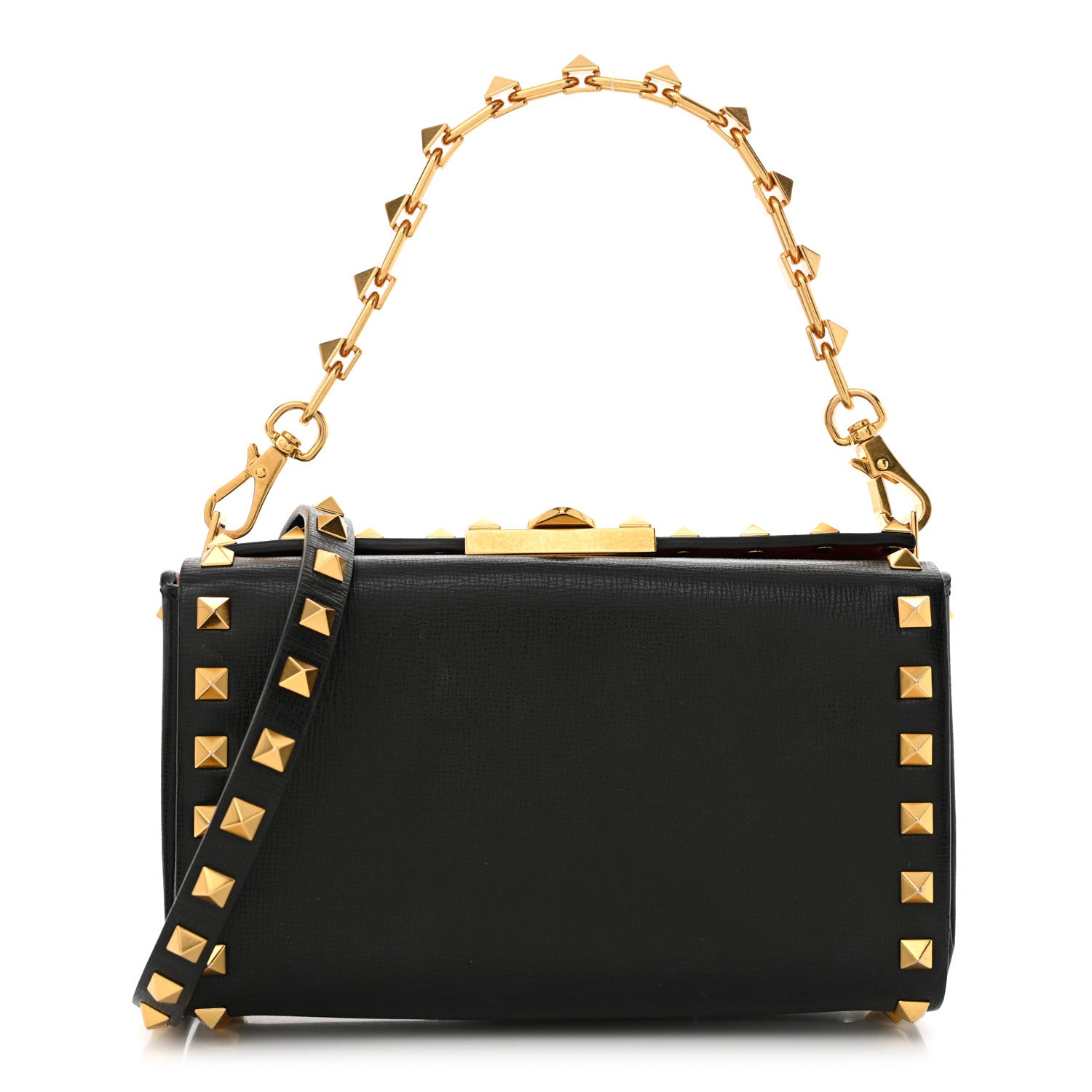 Valentino Garavani Grainy Calfskin Rockstud Alcove Box Clutch Black 1 of 10