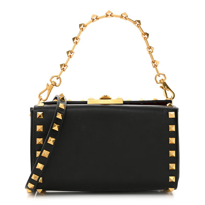 Valentino Garavani Grainy Calfskin Rockstud Alcove Box Clutch Black 1 of 10