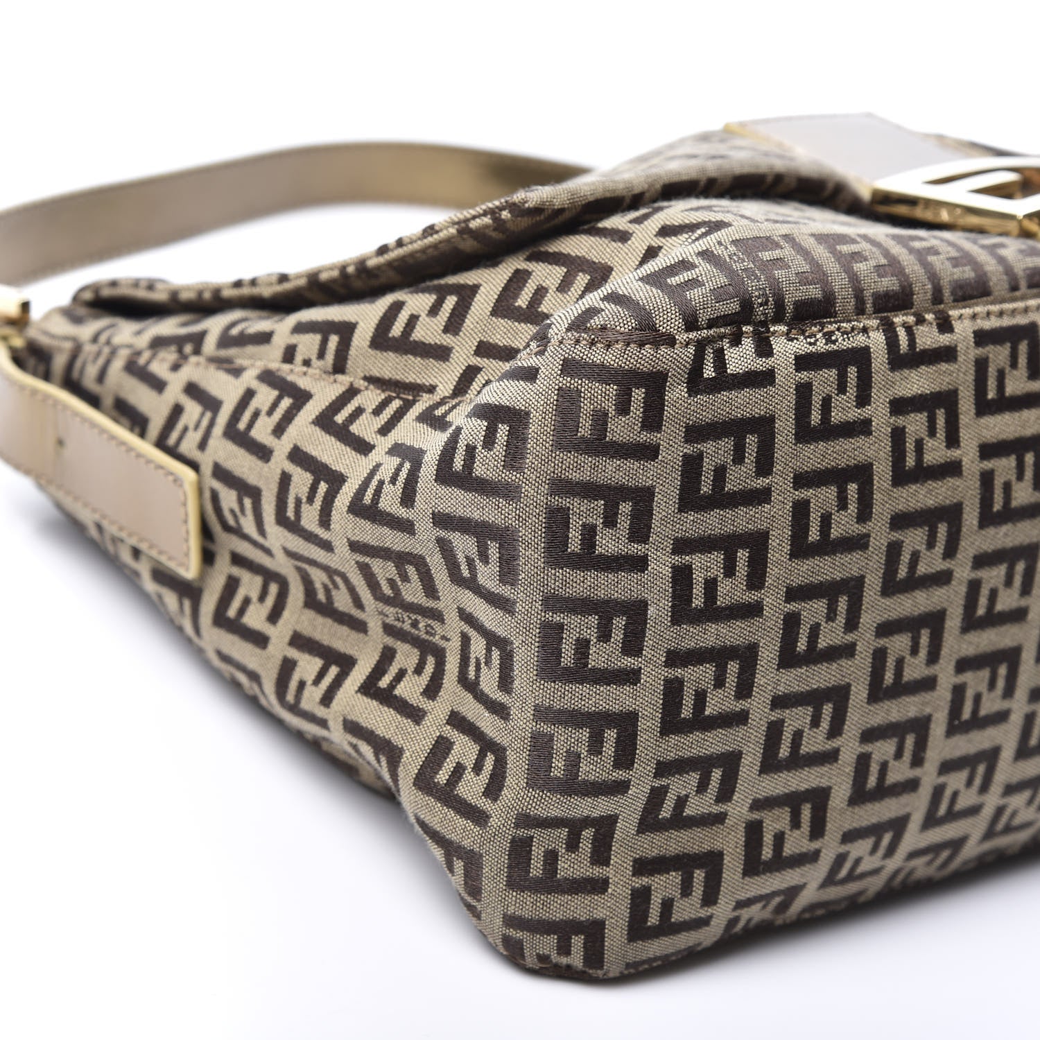 Fendi Metallic Canvas Patent Zucchino Mama Baguette Dark Brown Gold 5 of 9