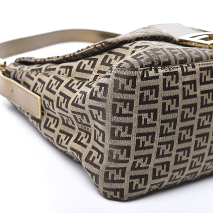 Fendi Metallic Canvas Patent Zucchino Mama Baguette Dark Brown Gold 5 of 9