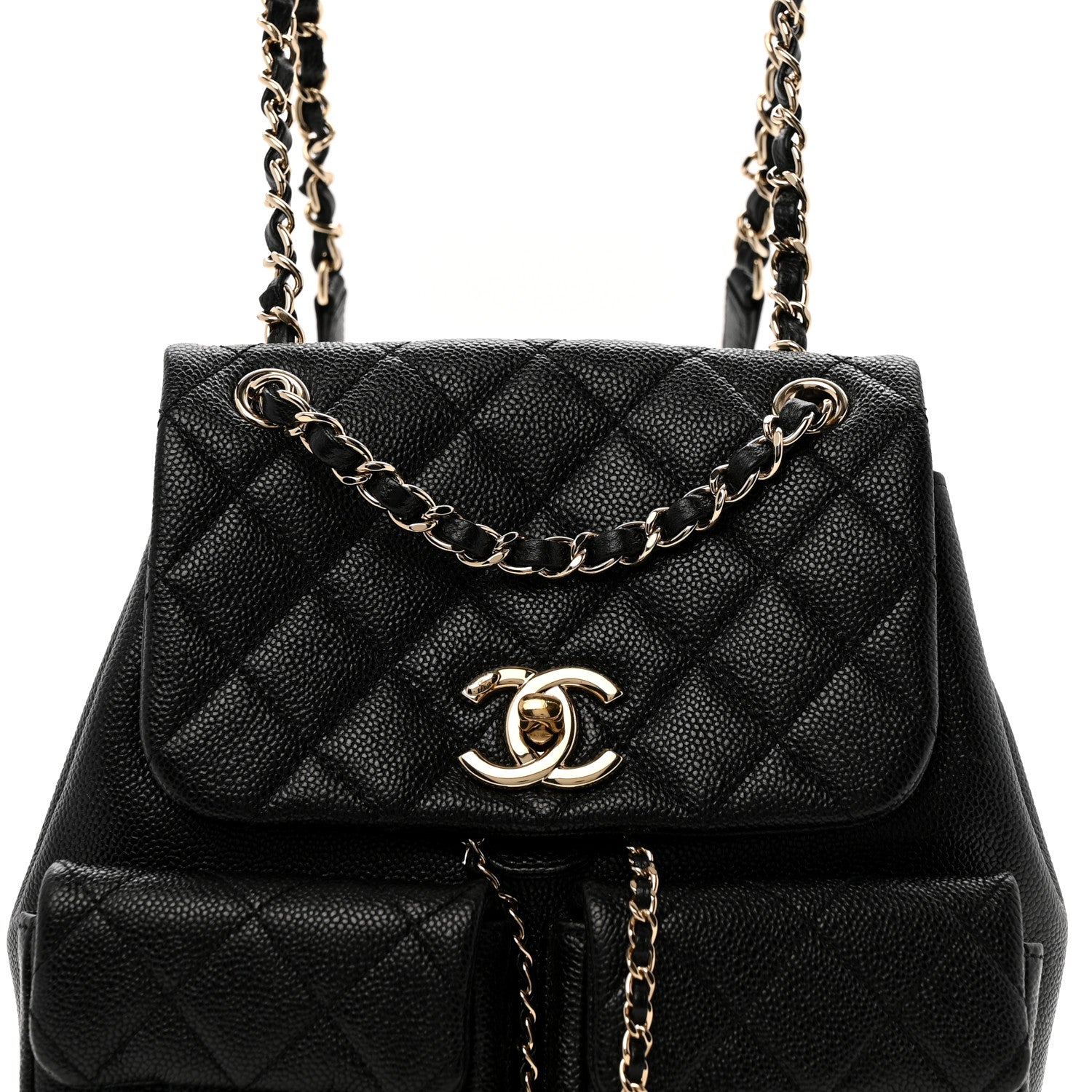 Chanel Shiny Caviar Quilted Medium Duma Pockets Drawstring Backpack Black 8 of 12