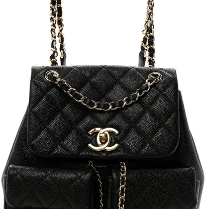 Chanel Shiny Caviar Quilted Medium Duma Pockets Drawstring Backpack Black 8 of 12