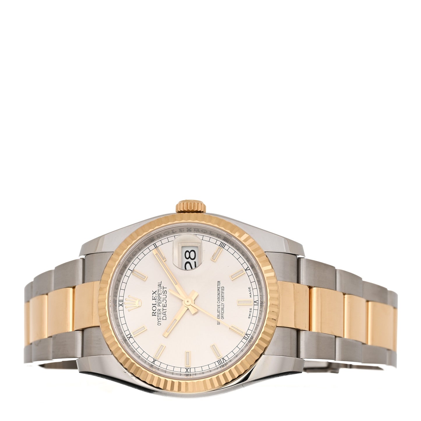 Stainless Steel 18K Yellow Gold 36mm Oyster Perpetual Datejust Watch Silver 116233