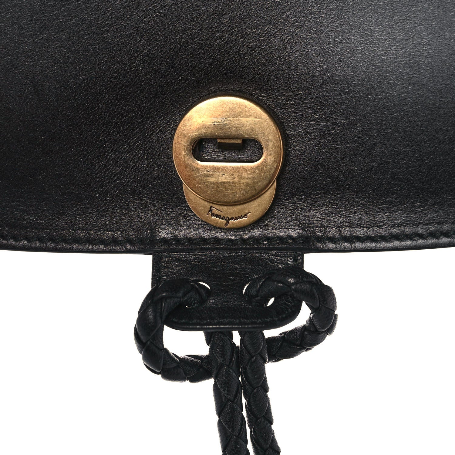 Salvatore Ferragamo Calfskin Whipstitch Kamelia Shoulder Bag Black 8 of 14