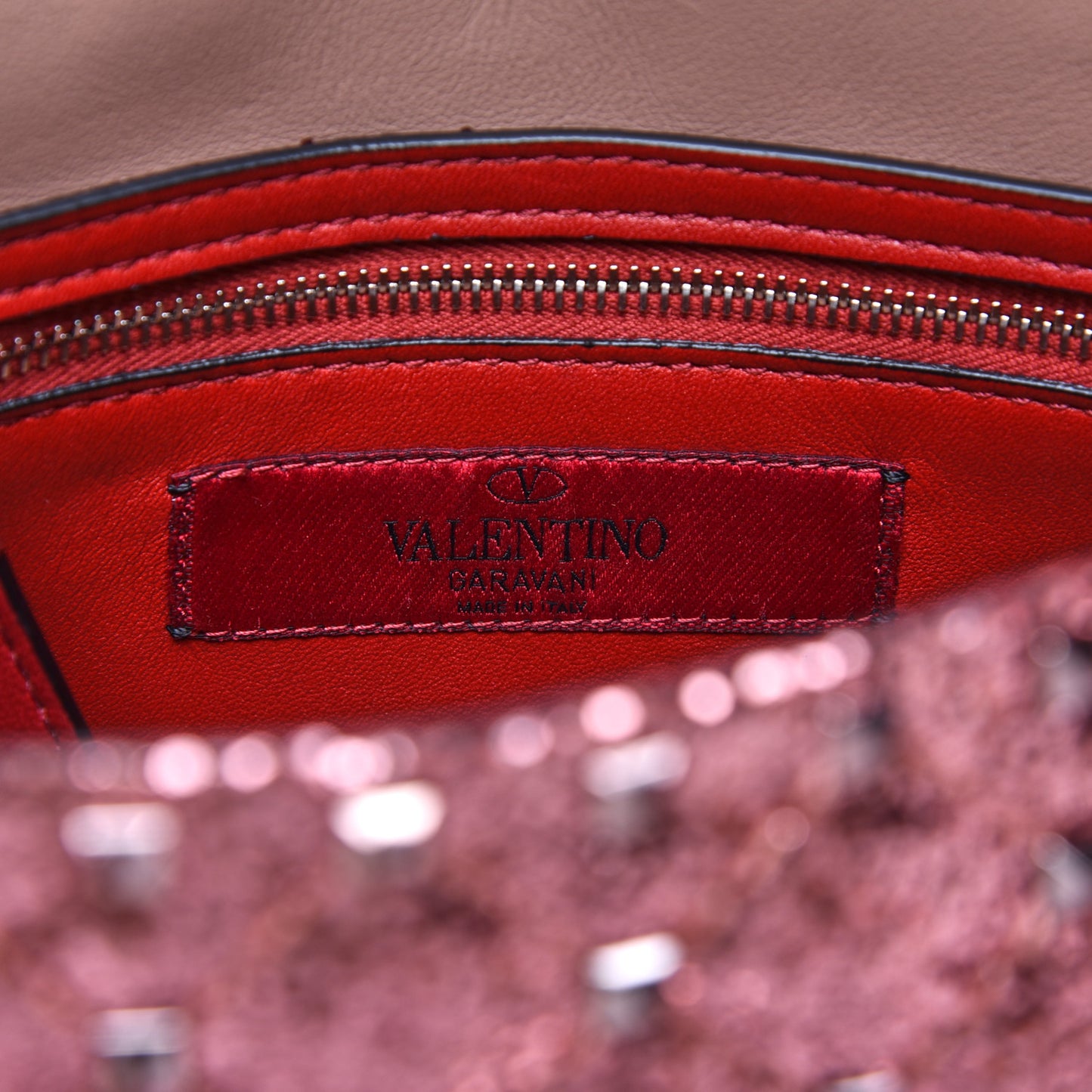 Glitter Medium Rockstud Spike Shoulder Bag Antique Pink