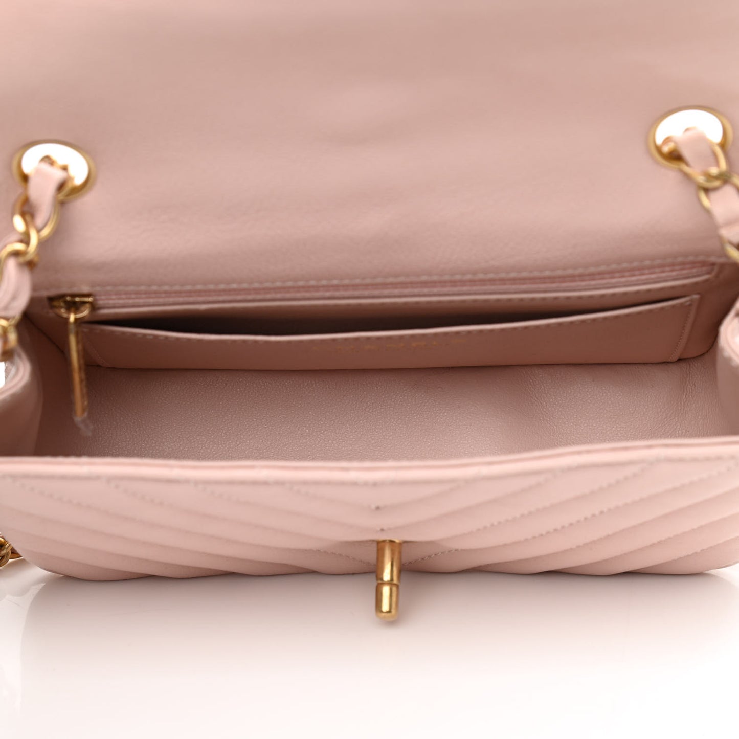 Calfskin Chevron Quilted Mini Rectangular Flap Light Pink