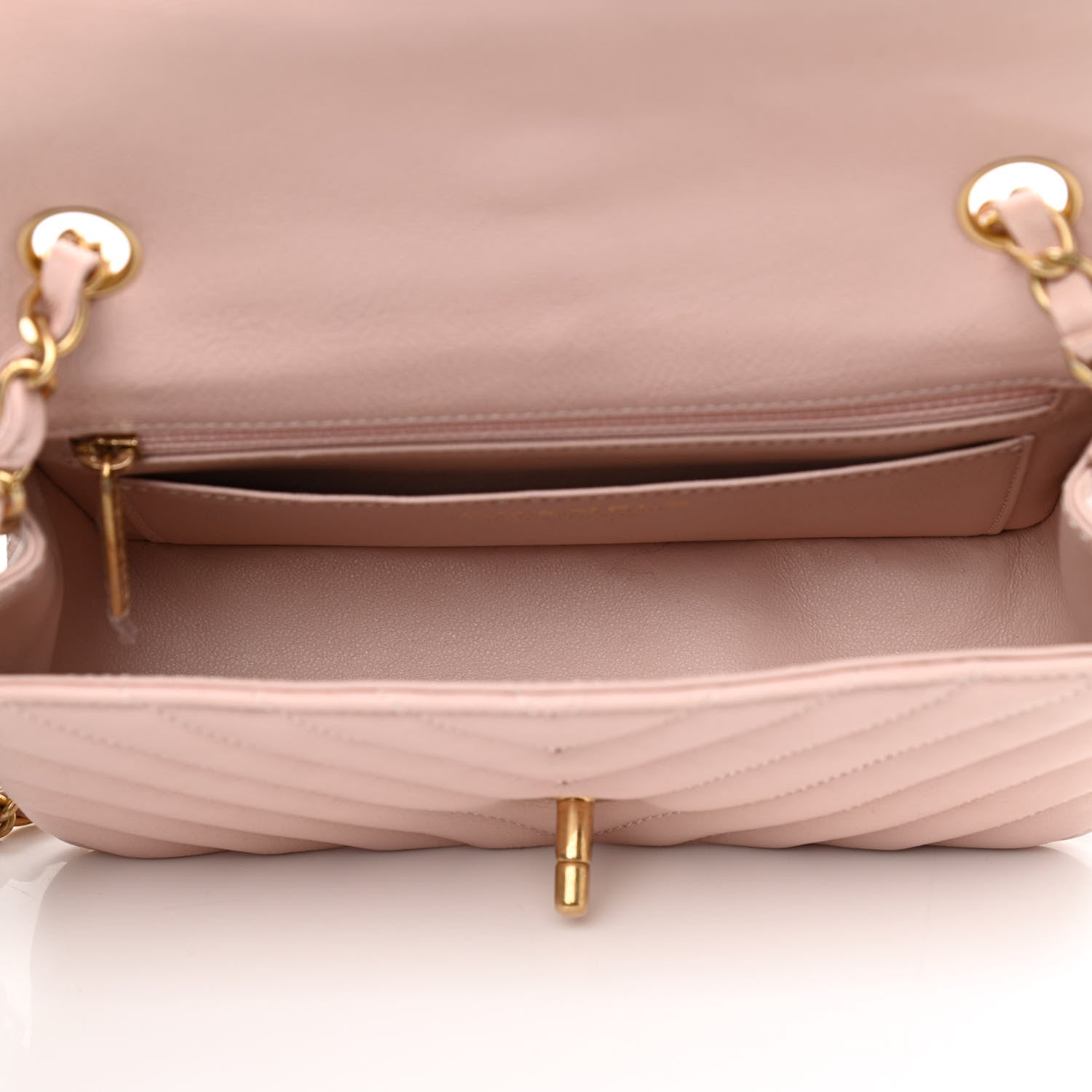 Chanel Calfskin Chevron Quilted Mini Rectangular Flap Light Pink 5 of 9