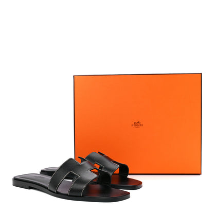 Hermes Box Calfskin Oran Sandals 37 Black 9 of 9