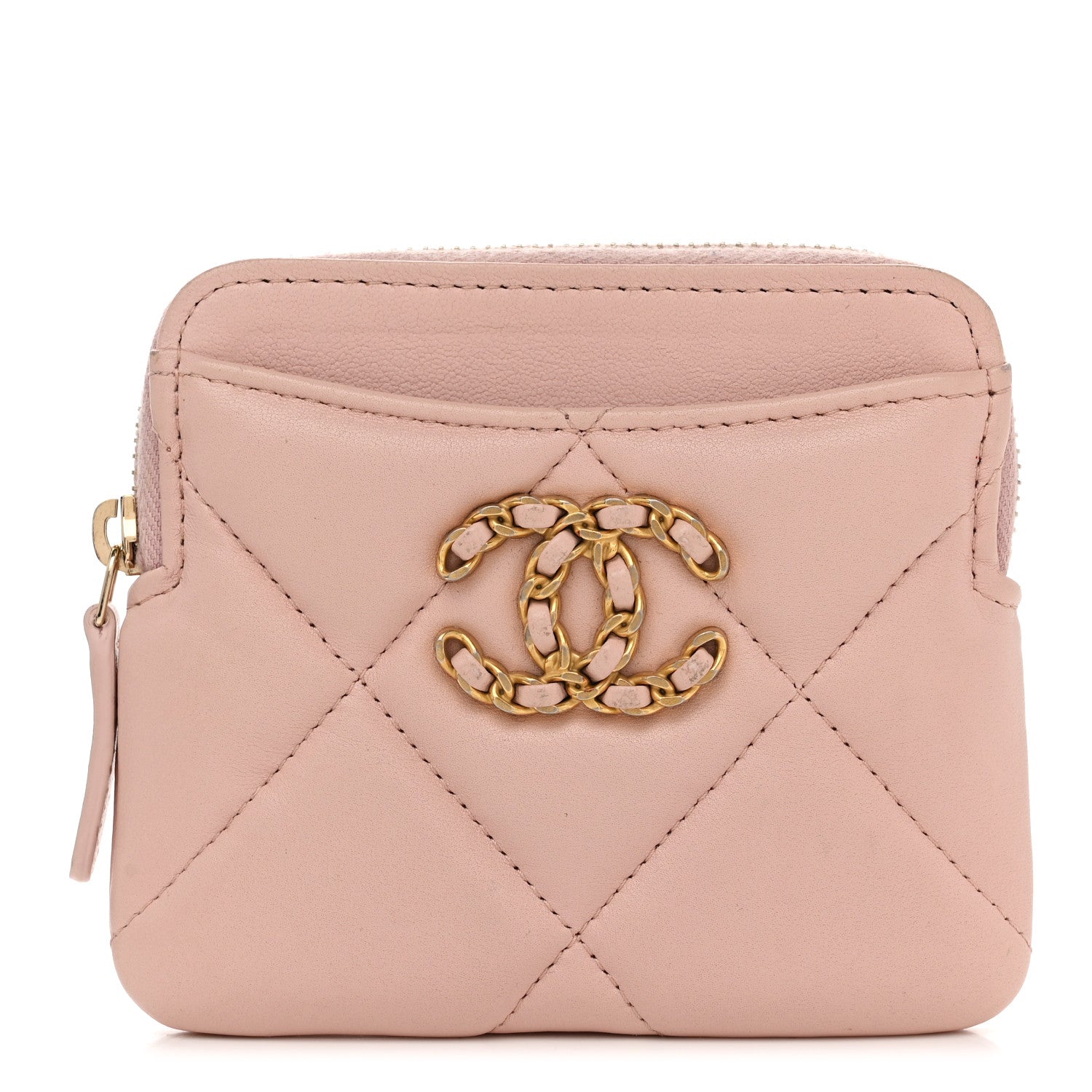 Chanel Quilted Chanel 19 Zip Card Holder Wallet Light Pink 1 of 8