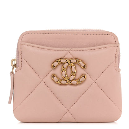 Chanel Quilted Chanel 19 Zip Card Holder Wallet Light Pink 1 of 8