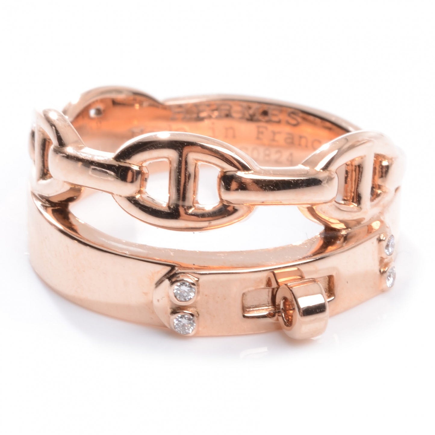 18K Rose Gold Kelly Diamond Double Tour Chaine d'Ancre Ring 53 6.5