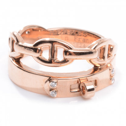 Hermes 18K Rose Gold Kelly Diamond Double Tour Chaine d'Ancre Ring 53 6.5 1 of 6