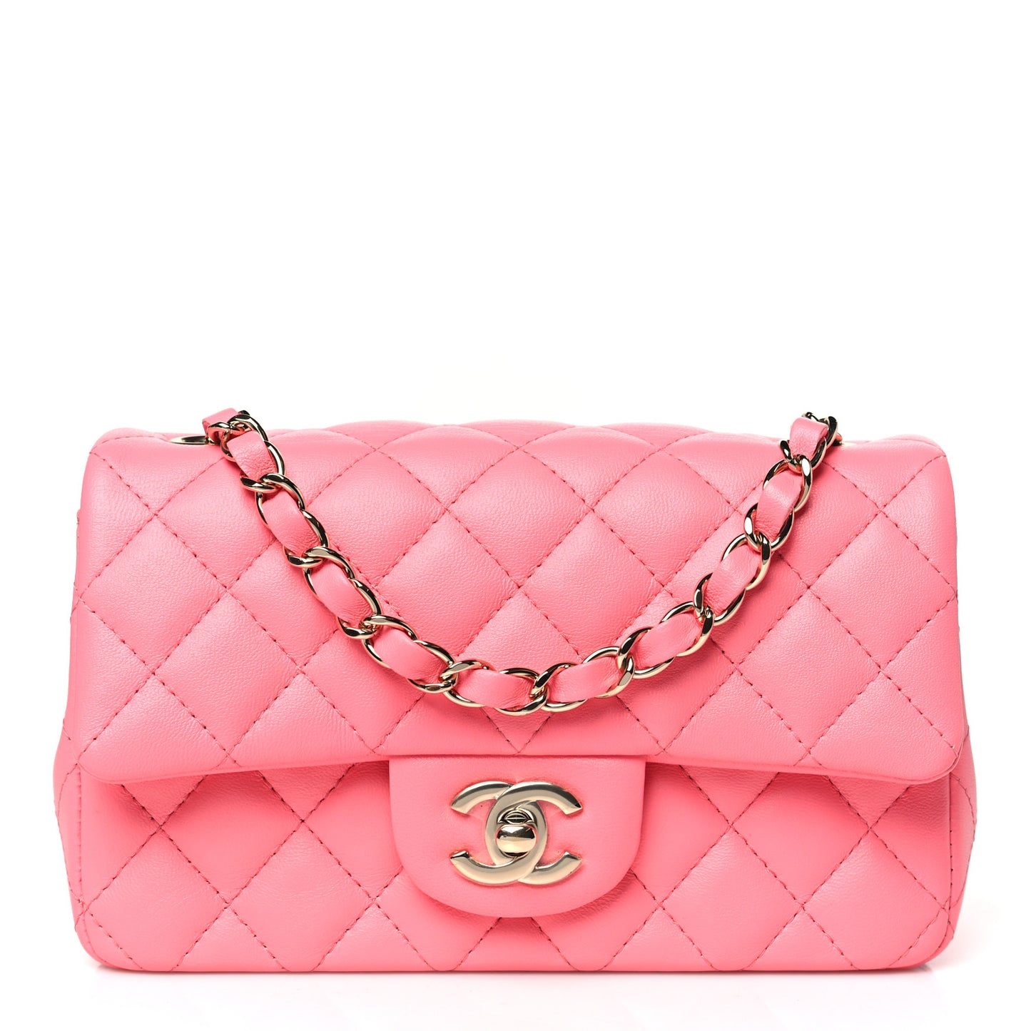 Lambskin Quilted Mini Rectangular Flap Pink