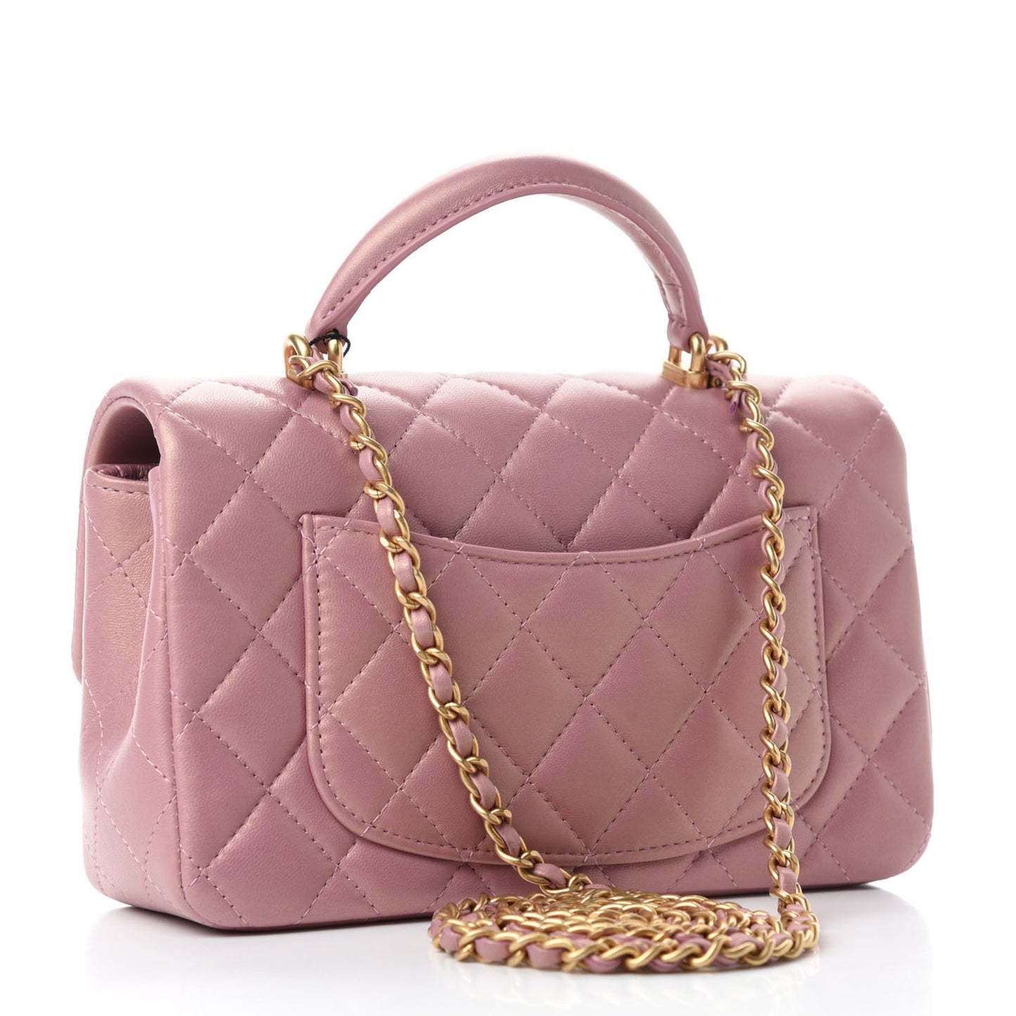 Iridescent Lambskin Quilted Mini Top Handle Rectangular Flap Pink