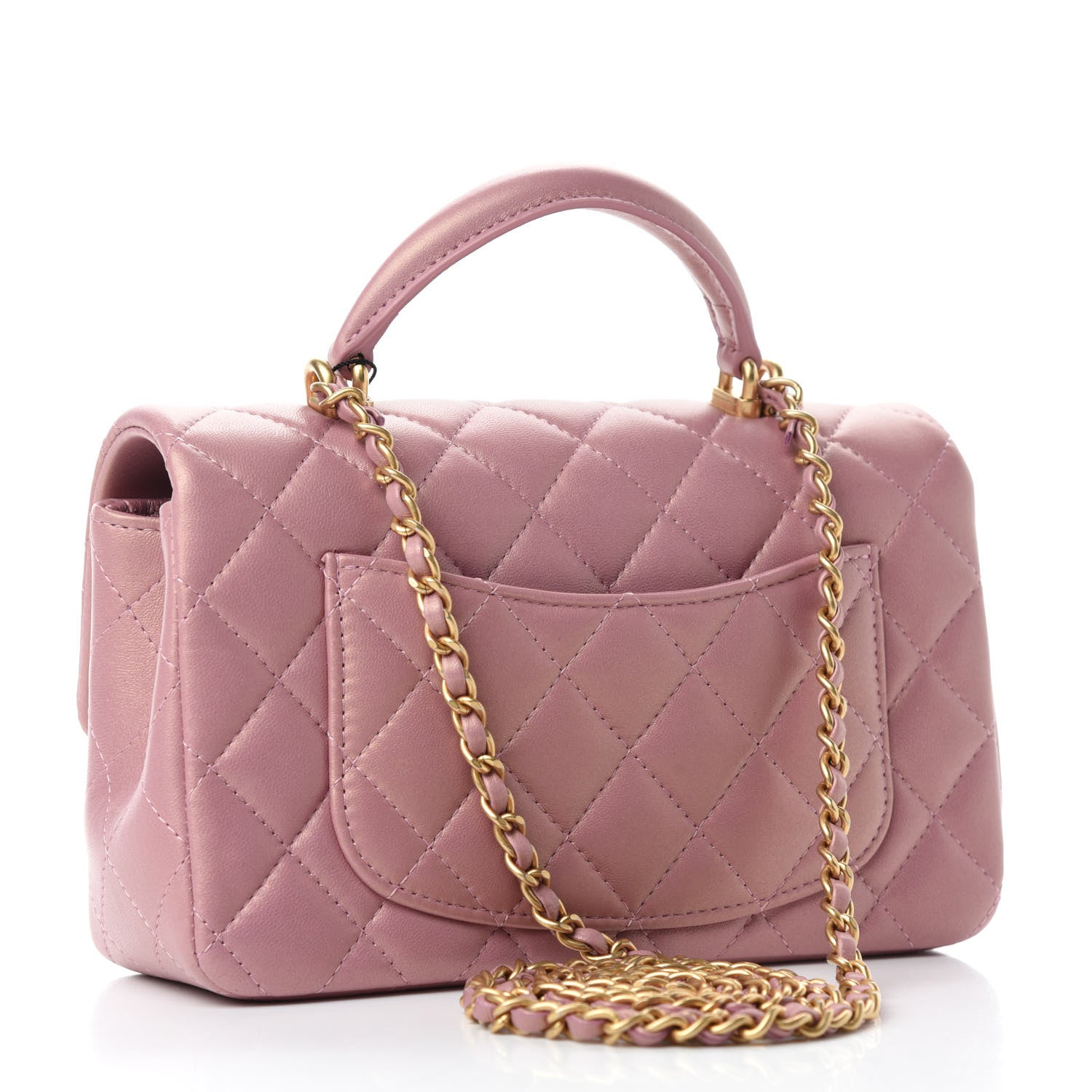 Chanel Iridescent Lambskin Quilted Mini Top Handle Rectangular Flap Pink 3 of 10