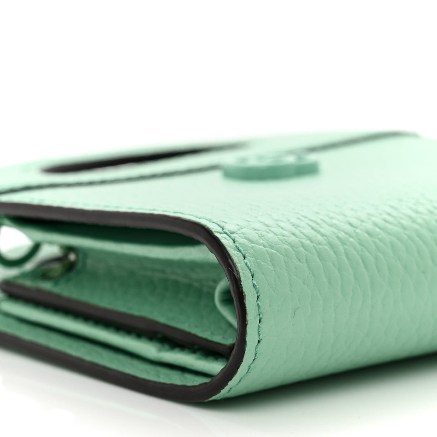 Dollar Calfskin Enamel Monochrome GG Marmont Top Handle Card Case Wallet Pepperlight Mint