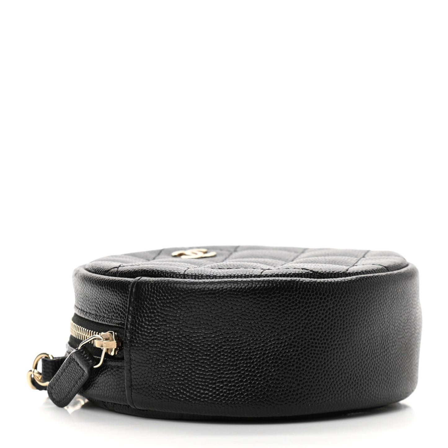 Caviar Quilted Round Clutch With Chain Black