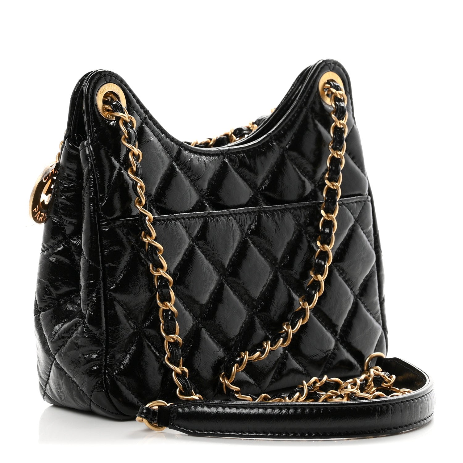 Chanel Shiny Crumpled Calfskin Quilted Small Wavy CC Hobo Black 3 of 10
