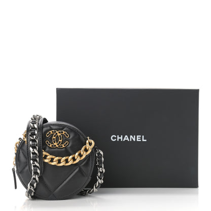 Chanel Shiny Goatskin Quilted Chanel 19 Round Clutch With Chain Black 11 of 11