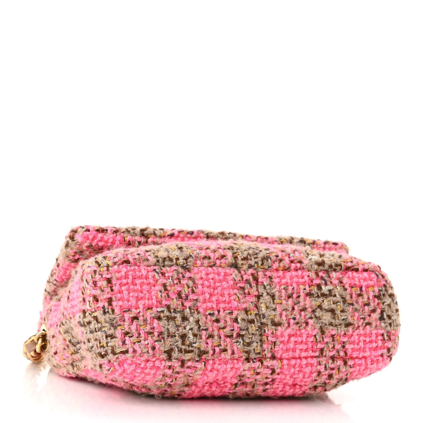 Wool Tweed Quilted Small Elegant Chain Flap Pink Brown