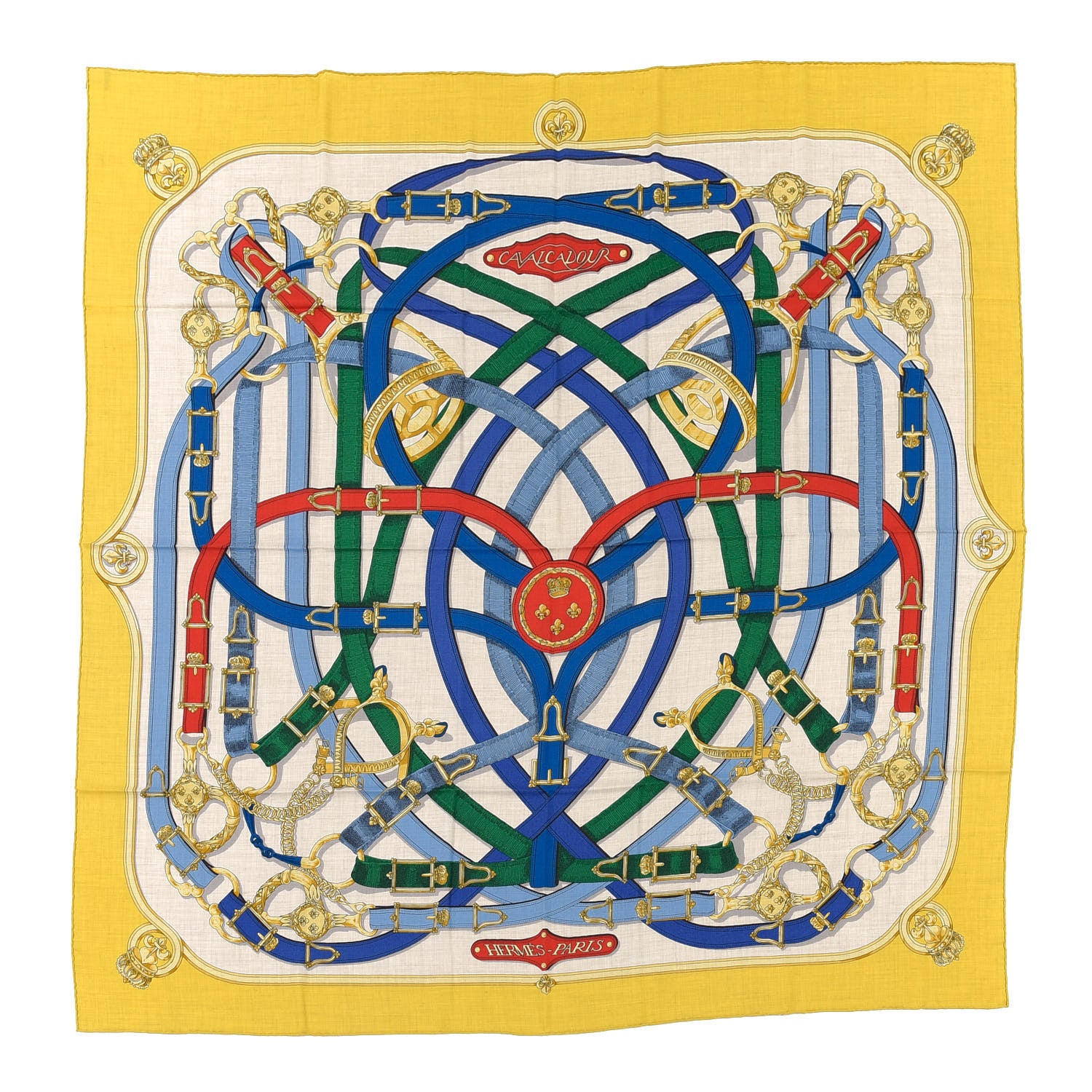 Hermes Cashmere Silk Cavalcadour Shawl 140 Naturel Jaune Multi 1 of 7
