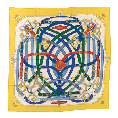 Hermes Cashmere Silk Cavalcadour Shawl 140 Naturel Jaune Multi 1 of 7