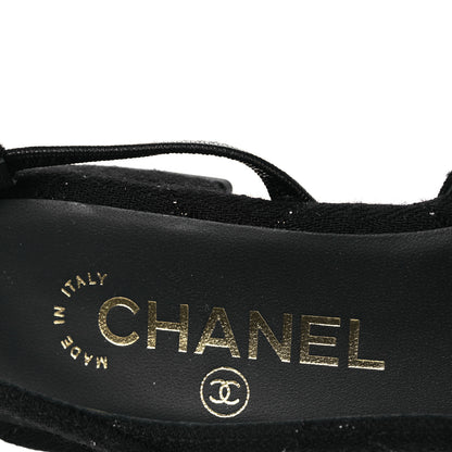 Chanel Wool Grosgrain Cap Toe CC Logo Slingback Flats 37.5 Black 9 of 13
