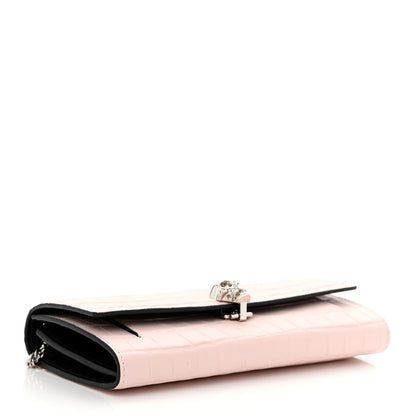 Alexander McQueen Calfskin Crocodile Embossed Skull Wallet on Chain Baby Pink 4 of 10