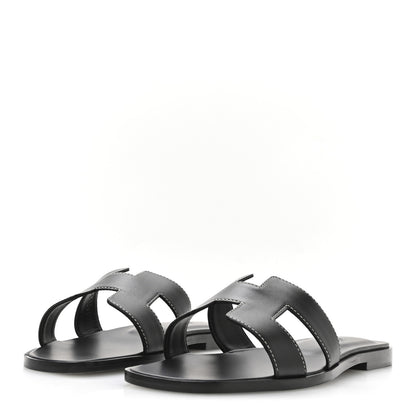 Hermes Box Calfskin Oran Sandals 40 Black 4 of 9