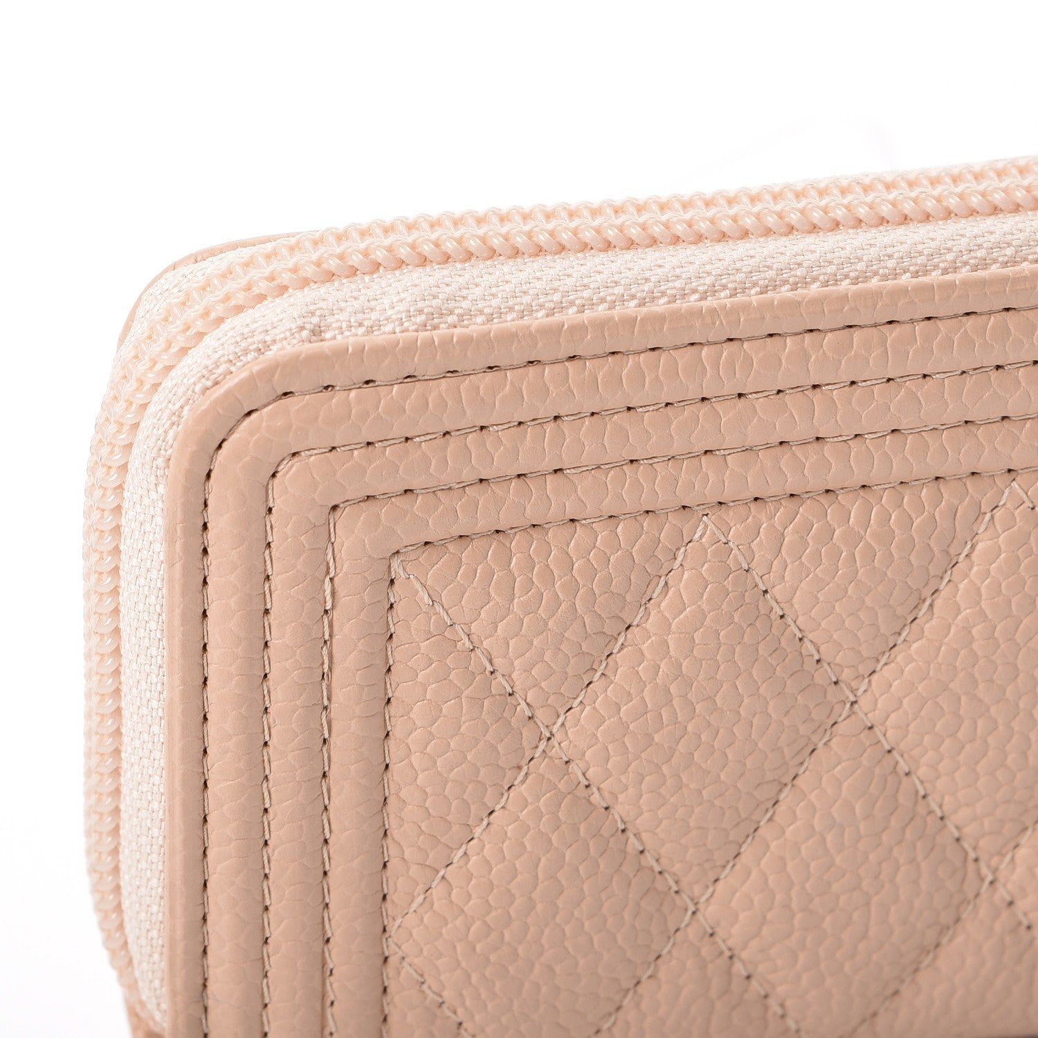 Chanel Caviar Quilted Boy Zip Around Coin Purse Wallet Beige 8 of 9